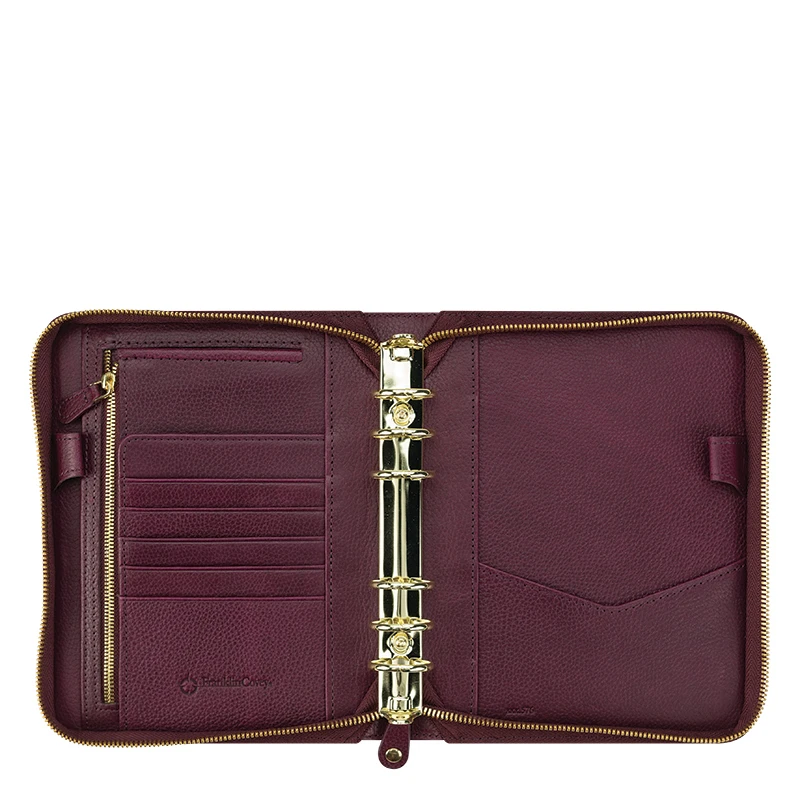 A4 A5 Genuine Leather Binder Planner Portfolio with Ring and Zipper