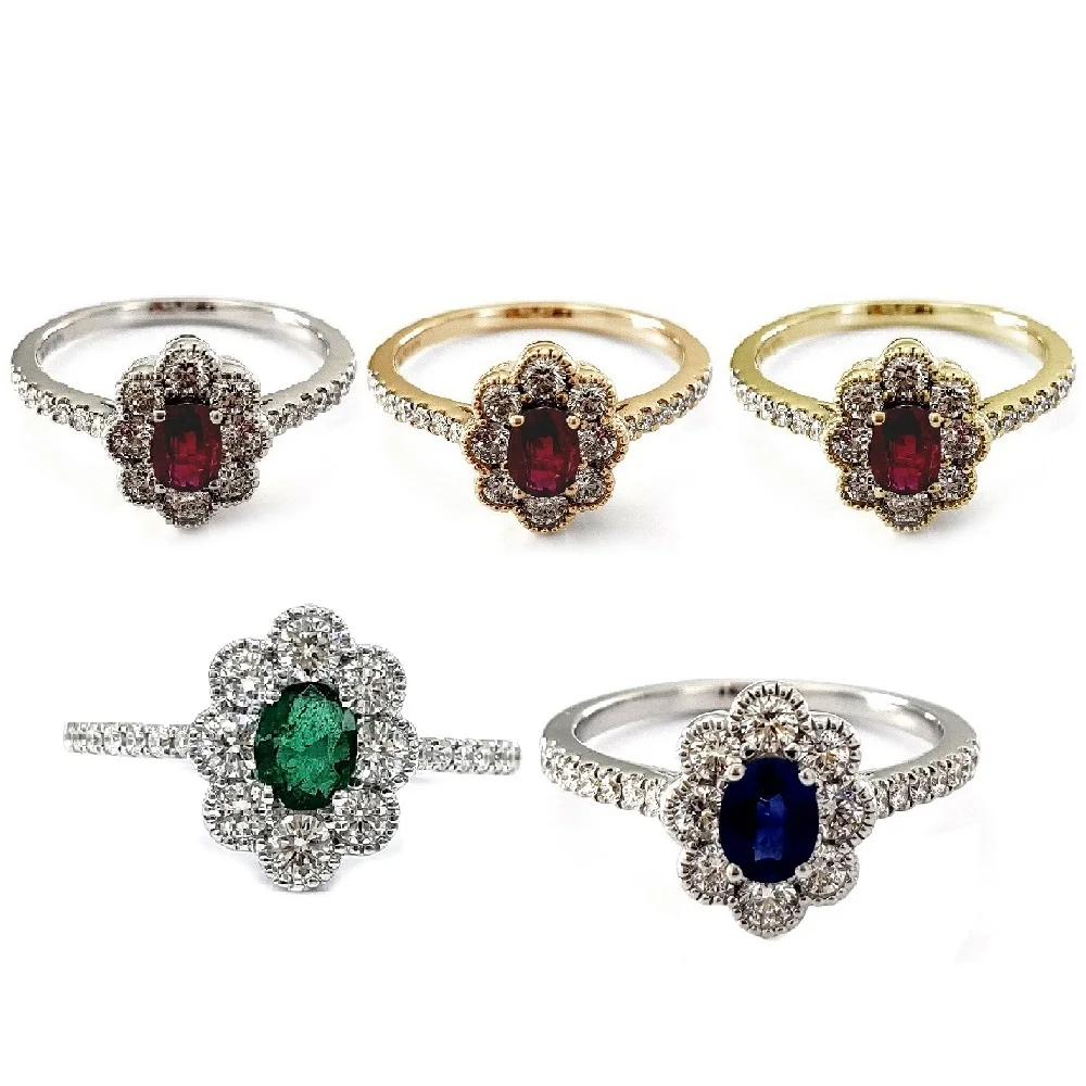 Great Offer 18K White Gold 100% Natural Diamond Fine Jewelry Colour Stone Flower Ruby Jewelry Cluster Ring For Lady Gift