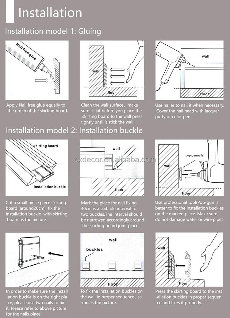 Chengxiang Hot Selling Decorative Waterproof Easy Install Basic Floor Accessories Baseboard Skirting Board