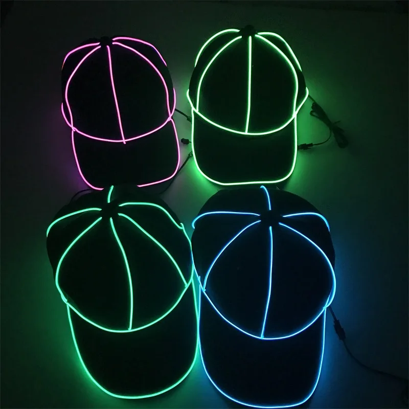 LED Glowing Hat EL Cold Light Neon Strip Tubes Baseball Cap for Hip-Hop Street Dance Performance Dress up Peaked Cap