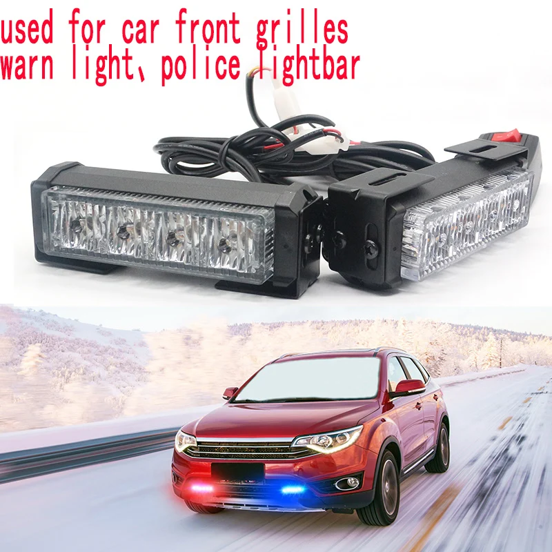12cm  4LED car front grilles LED Warming Light bar Blue Red amber white 4d Auto LED strobe lightbar Flashing lightBar