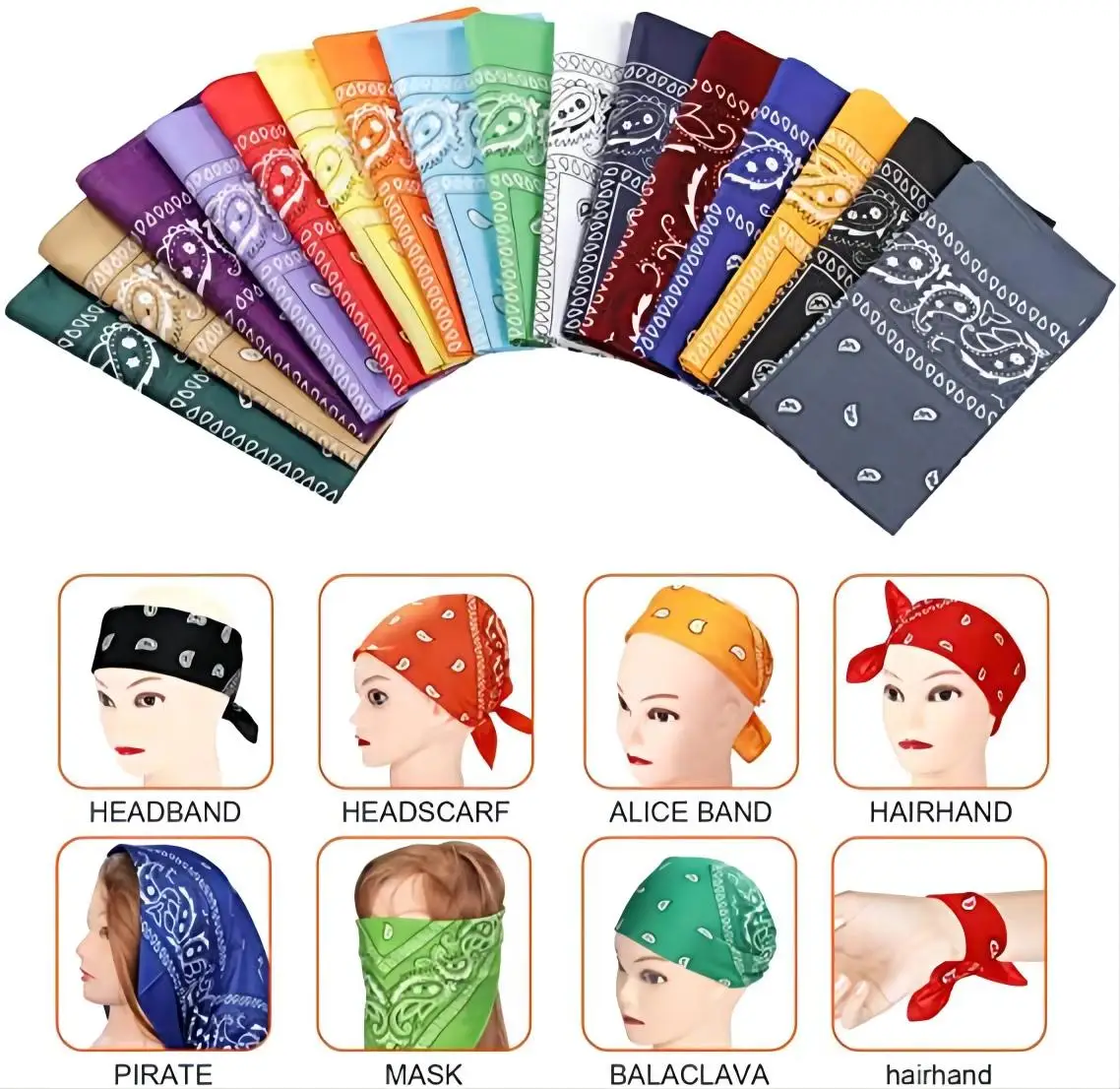 Wholesale Multifunction Colourful Headwear Scarf Custom 100% Cotton Square Customized Printed Headwear Paisley Bandana