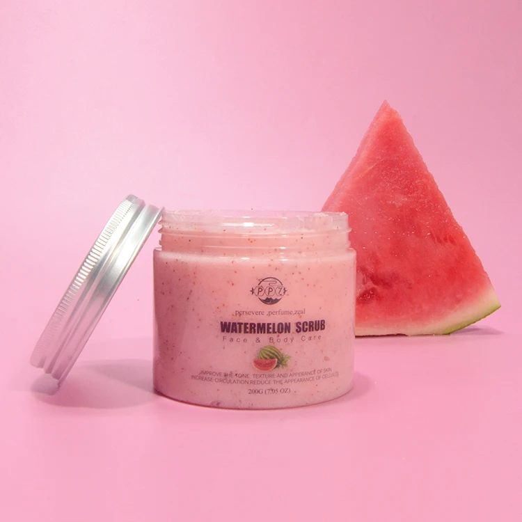 
Watermelon Body Face Gently Exfoliating Scrub with Dead Sea Salt Shea Butter Vitamin E and Organic Oils Cleansing and Nourishing 