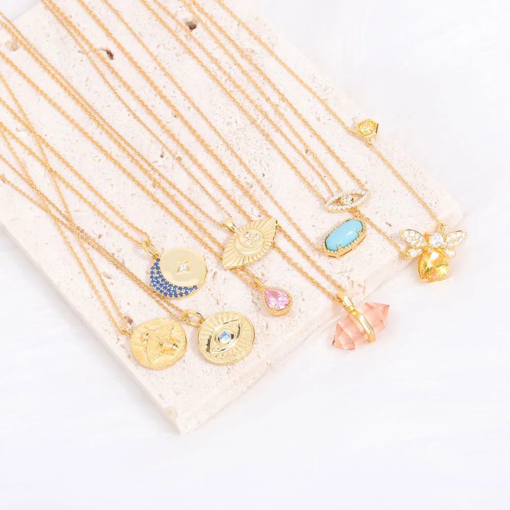 Fine 925 Sterling Silver Turkish Organizer Other Evil Eye Turquoise Bee Moon Coin Necklace Plata Joyas De Oro Jewelry Vendors