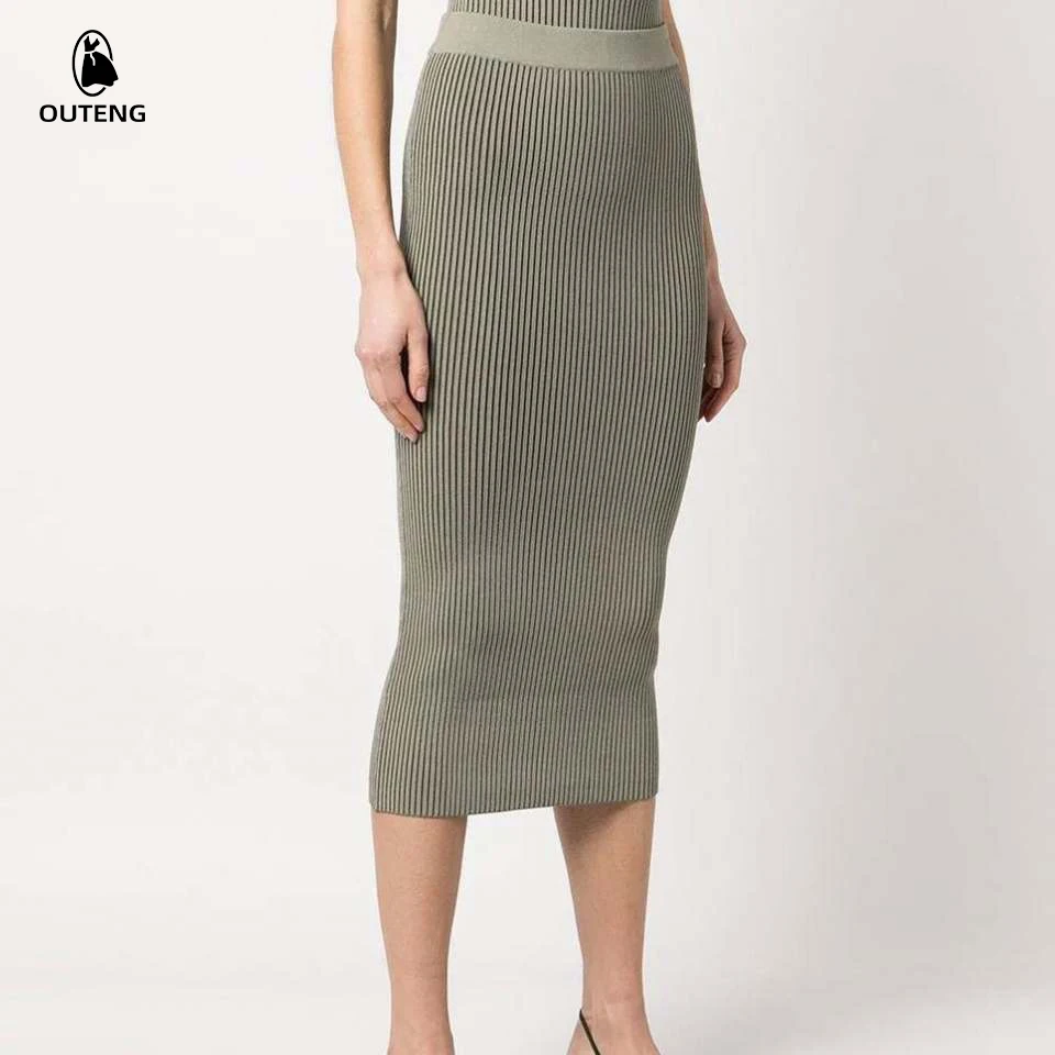 Hot Selling Knitted Jumper A-Line Slim Skirt Ribbed Casual Sexy Maxi Skirt