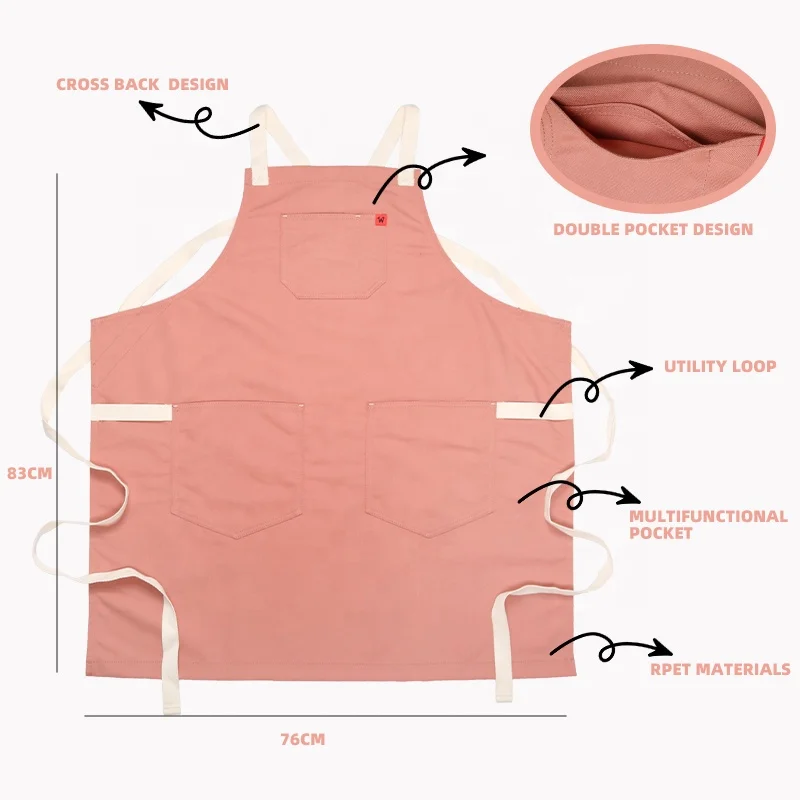 CHANGRONG Custom Adjustable Cross Back Straps Recycled RPET Canvas aprons men women work apron with tool pockets