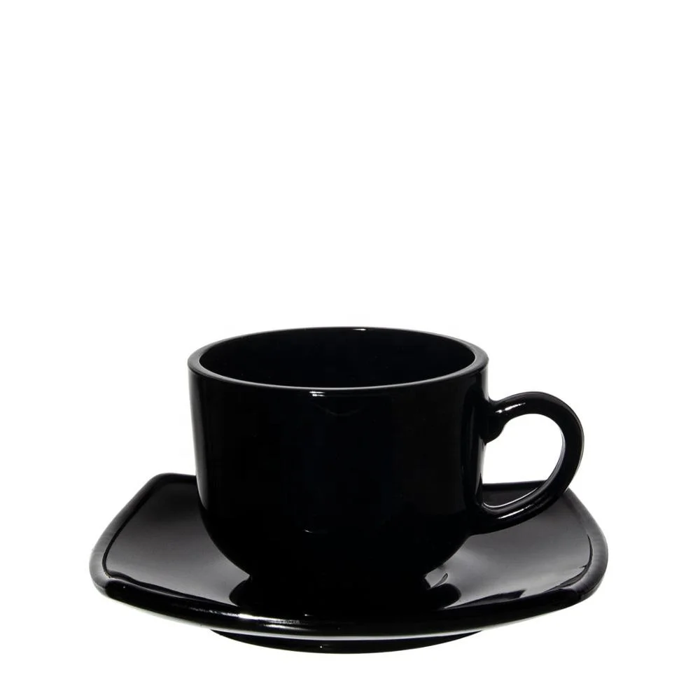 Оптовая продажа кофейные чашки эспрессо с блюдцами из черного стекла новый