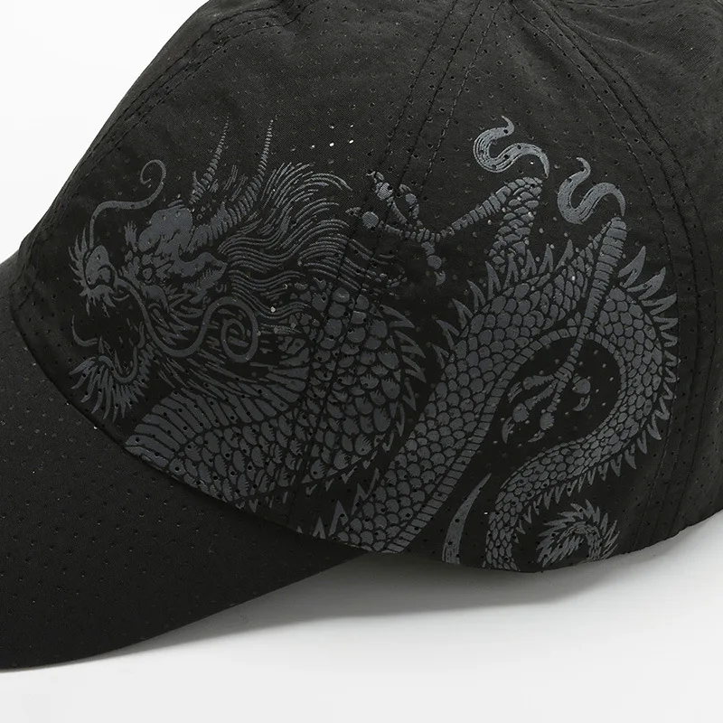 Wholesale Chinese style sport dragon printing hats baseball cap for men quickly dry dad hats