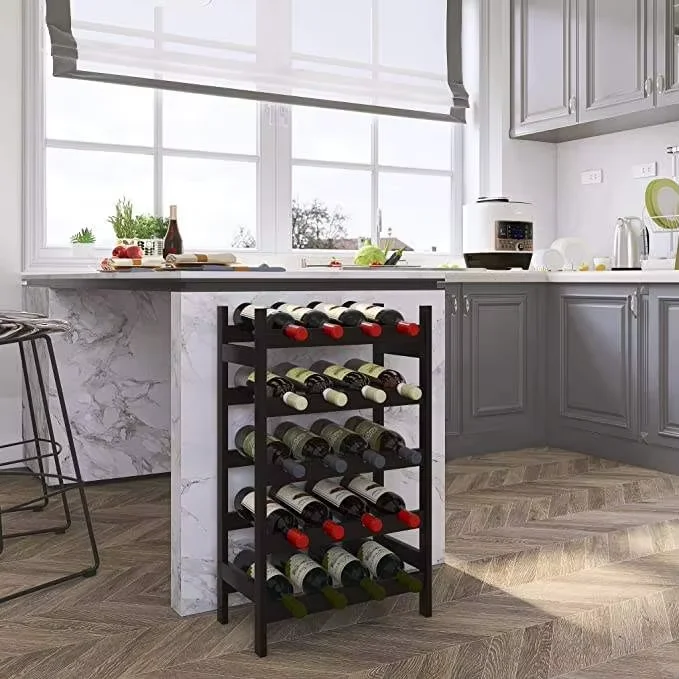 20 Bottles and 5 Tiers Bamboo Wine Rack Easy Assemble Free Standing Bar Glass Wine Storage Shelves for Kitchen  Pantry