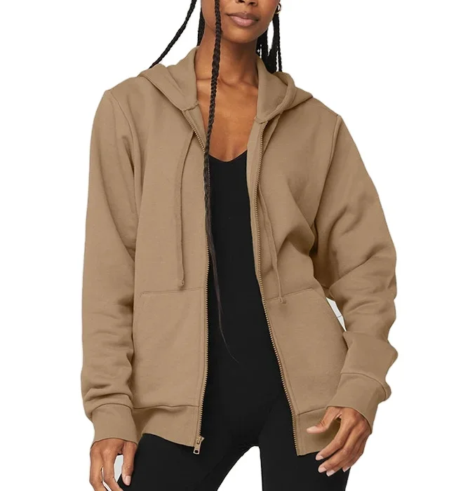 Custom Zipper Tops Jackets Coat Sports Wear Track Jacket Workout Cotton Blank Unisex Oversized Zip Up Hoodie For Women