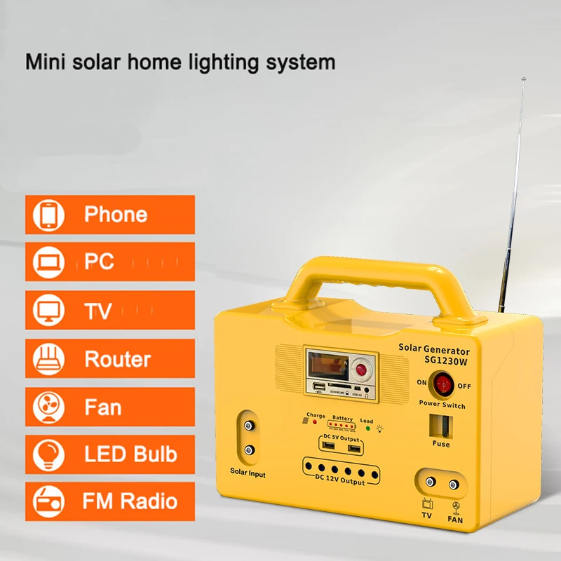 Portable yellow color bule color 50W 40W 30W 20W mini solar dc lighting system 4 led bulb for home