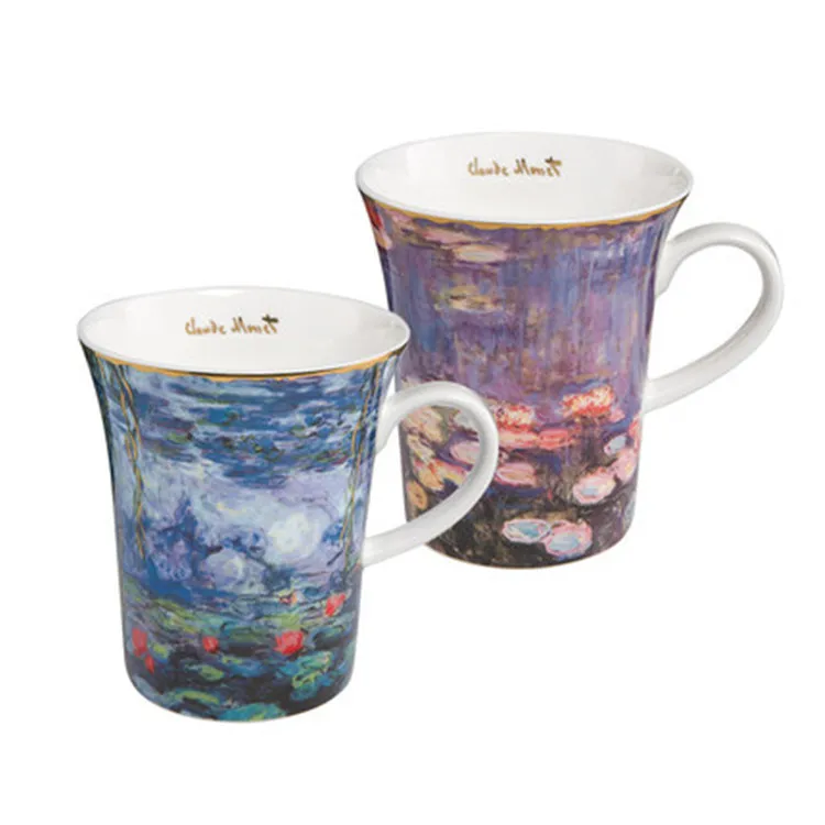 Colorful printed abstract Van Gogh western moder custom bone china coffee mug with logo