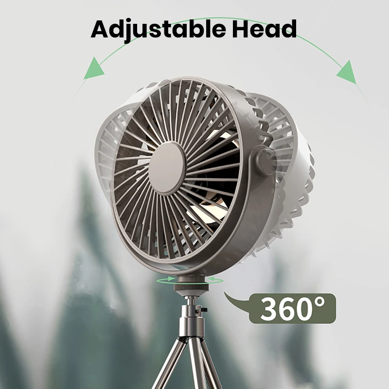 Outdoor Camping Fan Adjustable Rotatable 2000mAh Rechargeable Ceiling Tripod USB Fan with LED Light Hanging Hook for Tent Car