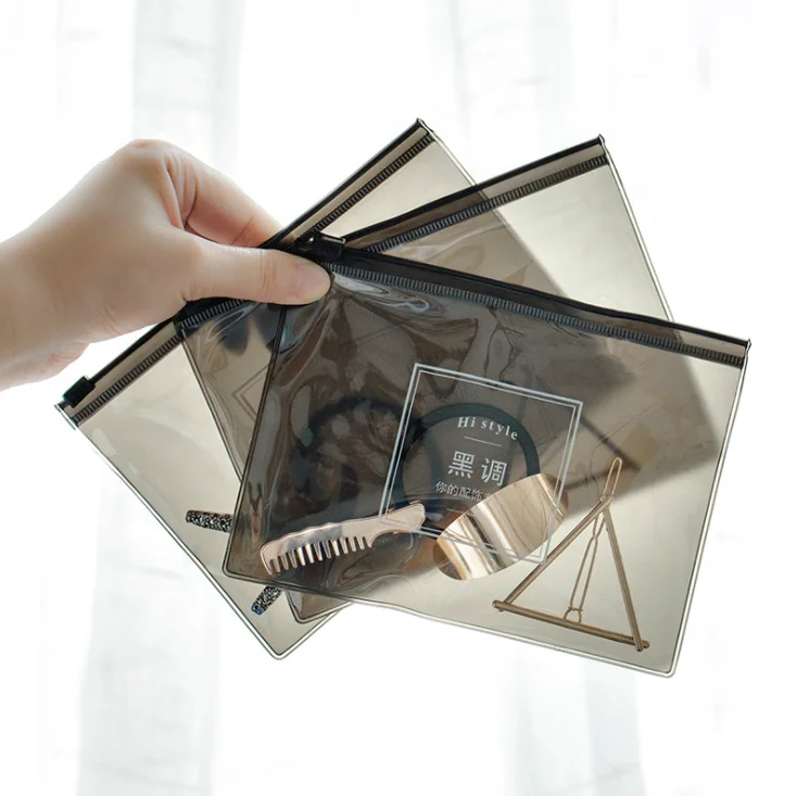 Custom printing logo clear makeup pouch black transparent PVC jelly plastic bag for cosmetic