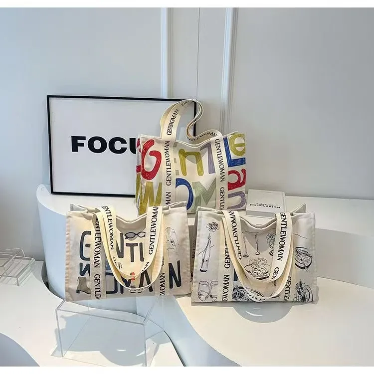 2024 New Fashion Gentle Women Canvas Handbag with Printed Letters Dual Handle Crossbody Bag for Winter Spring Summer Seasons