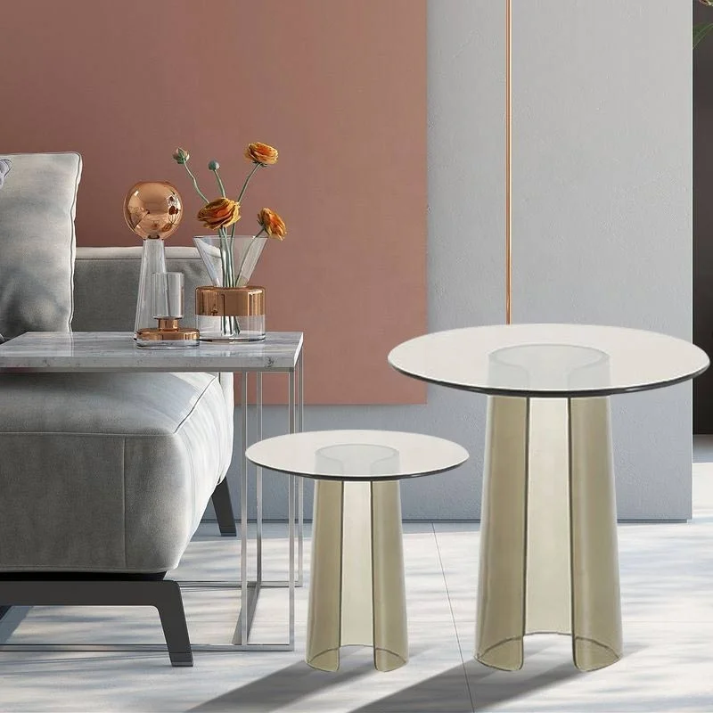 Factory italian design Tempered glass countertop Acrylic stand coffee table nordic modern round stylish tea table