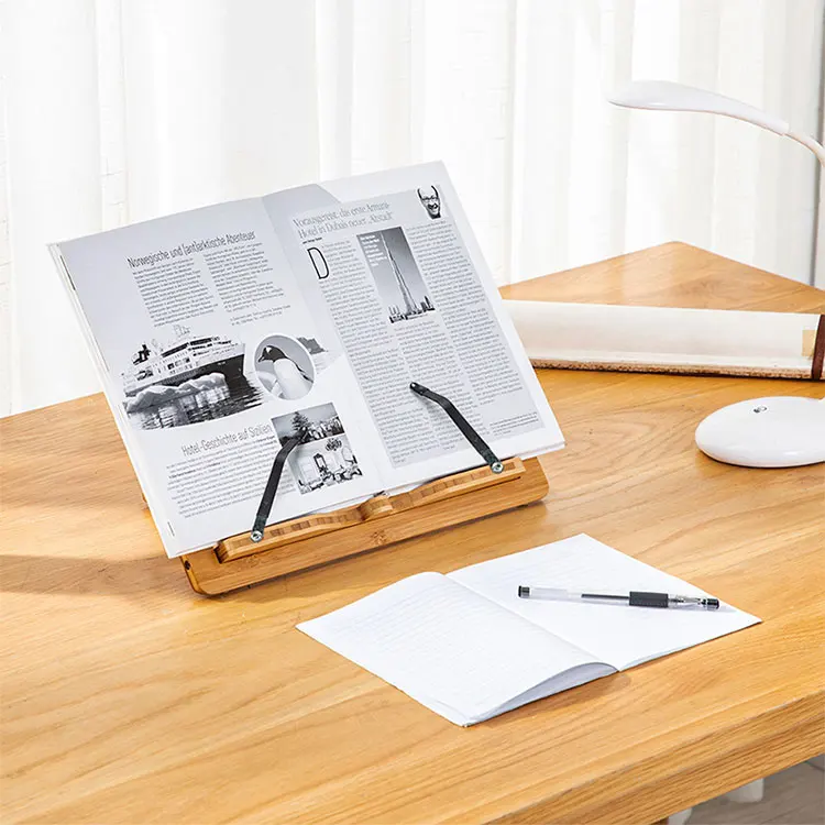 Portable reading rest tablet stand adjustable foldable bamboo book stand recipe cookbook holder