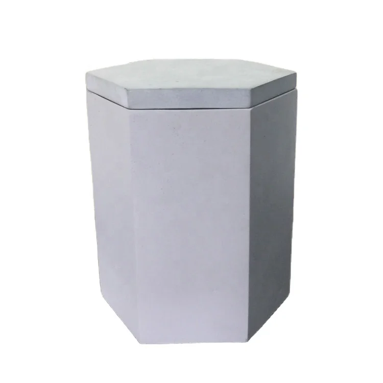 
 Большая Шестигранная серая бетонная банка с логотипом на заказ и бетонной крышкой для хранения или подсвечника  
