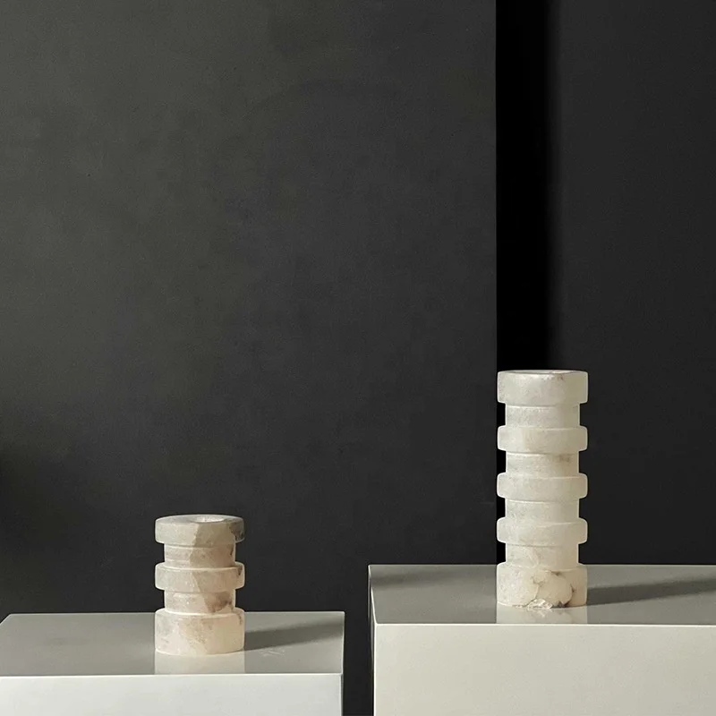stonekocc Spanish Alabaster White Marble Candlestick Table Decorations Living Room Model Room Wax Table Creative Furnishings