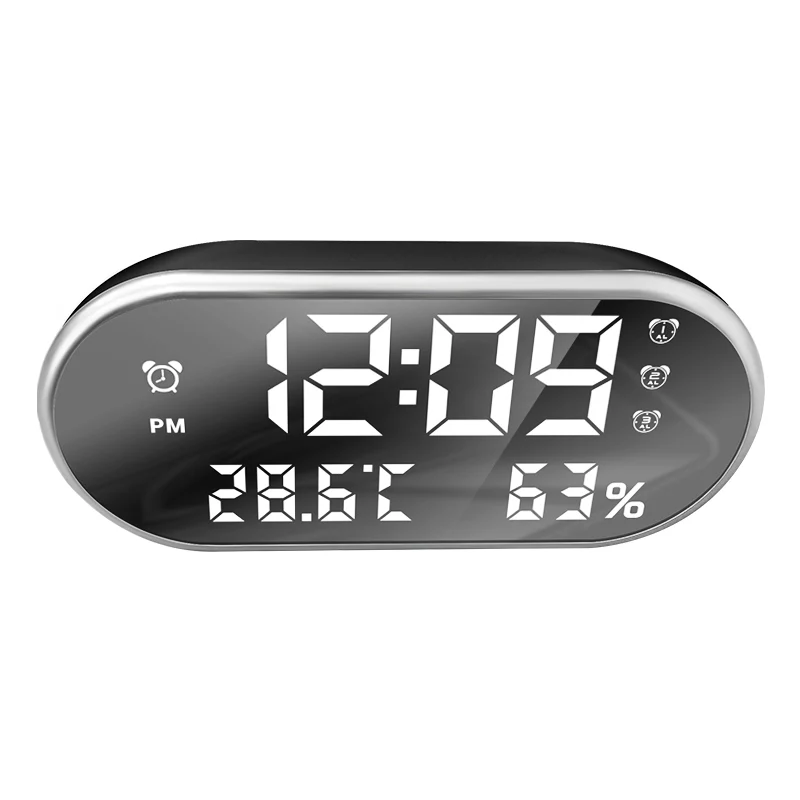 2022 LED Mirror Alarm Clock with Dimmer/Snooze/Temperature Function for Bedroom Office Travel