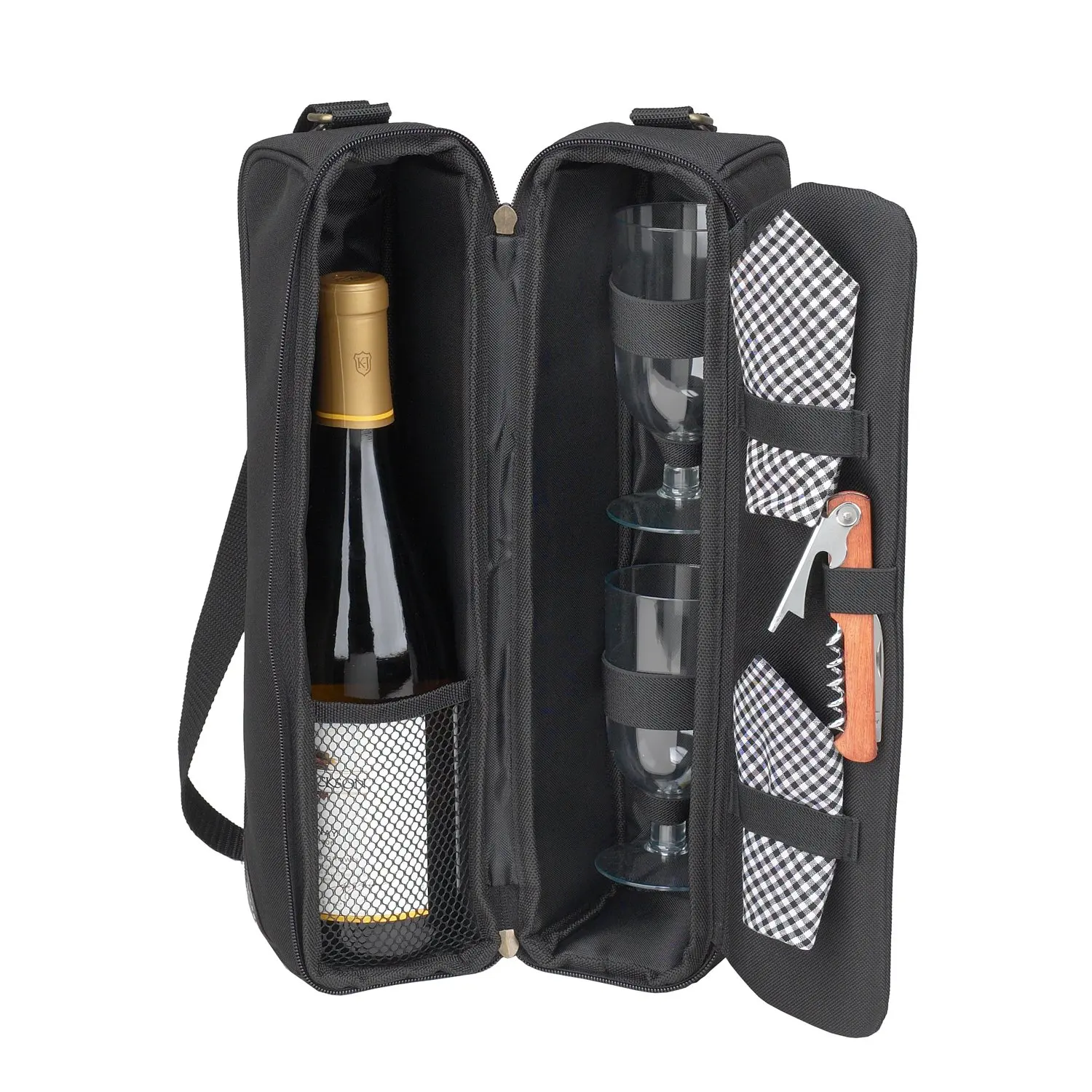 Custom Portable Single Bottle Wine Tote Cooler Bag with Shoulder Strap Insulated Padded Thermal Wine Carrier Bag