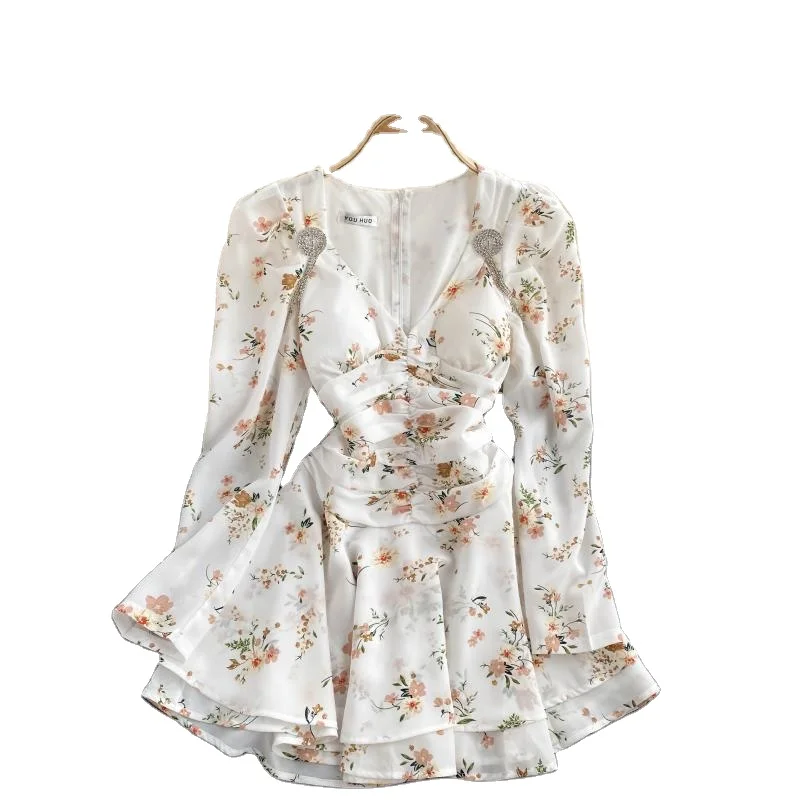 Long Sleeve Floral Print Dress Women Long Sleeve Long Dress Long Sleeve Stand Collar Maxi Cotton Spring