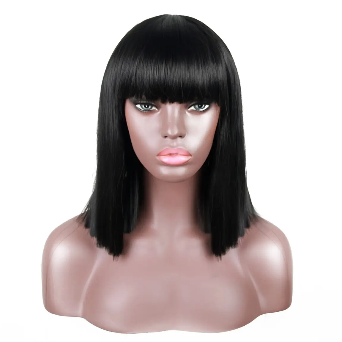 
Wholesale Synthetic Hair Wig Black Natural Black Bangs Medium-length Straight Hair Cheap Synthetic Cosplay Wigs 
