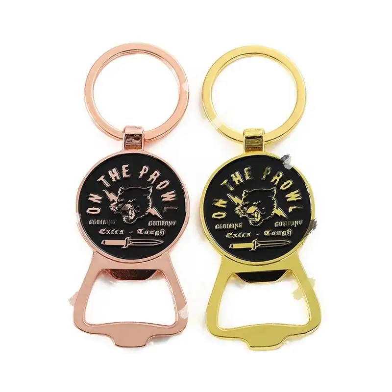 China Supplier Gold Rose Gold Soft Enamel Metal Crafts Custom Logo Beer Bottle Opener Keychain Keyring Key Chain