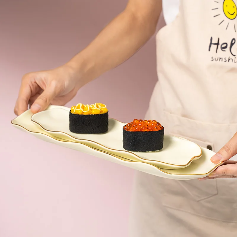 Wholesale Matte color glazed hand-painted japanese type ceramic porcelain cake dessert rectangular sushi plates and dishes tray
