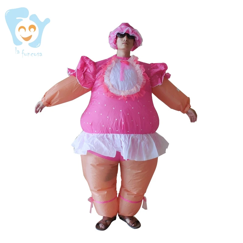 Men Women Funny Halloween Costume Cosplay Fat Funny Suits Inflatable Pink Cute Doll  Costumes