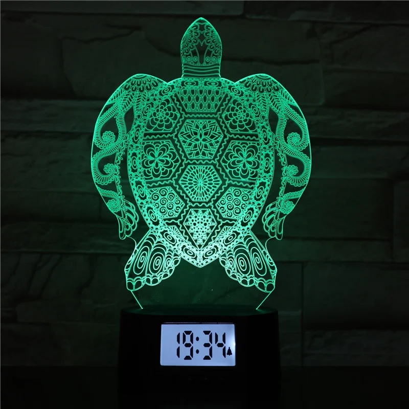 
KS 3D-760 Sea turtle shape 3D led light night alarm clock table lamp for festival gift 