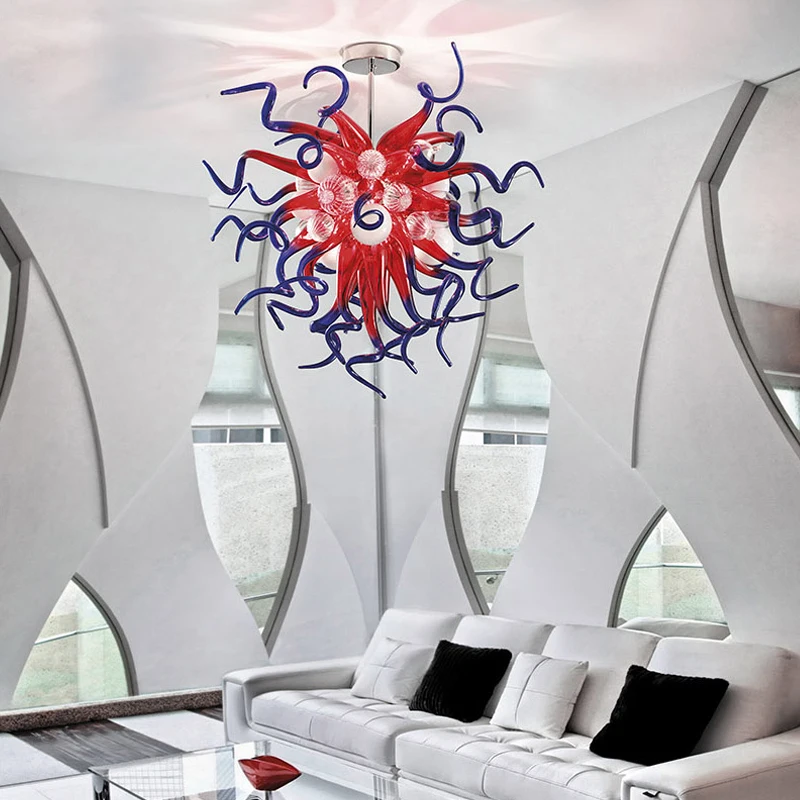 Murano Glass Chandeliers Venice Italy Decoration Red and Blue Hand Blown Glass Chandelier Suitable for Living Room