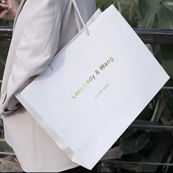 Customize Recycled Black Paper Luxury Bag With Hot Stamping Gold logo For Shopping