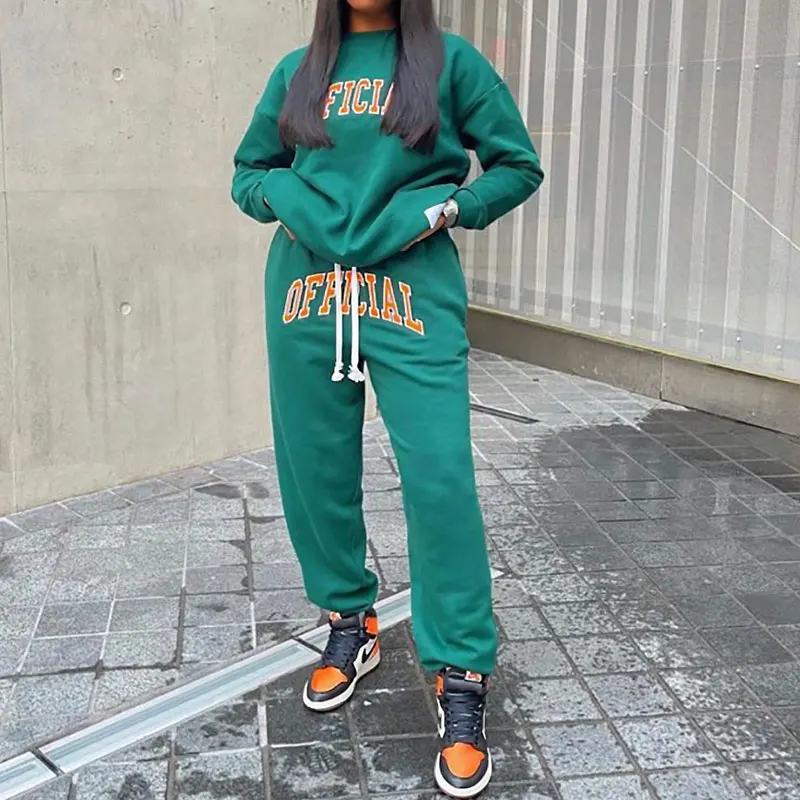 Custom Logo Embroidery Women French Terry Hoodies Track Suit Set Casual Oversize Pullover Hoodie Sweatsuit
