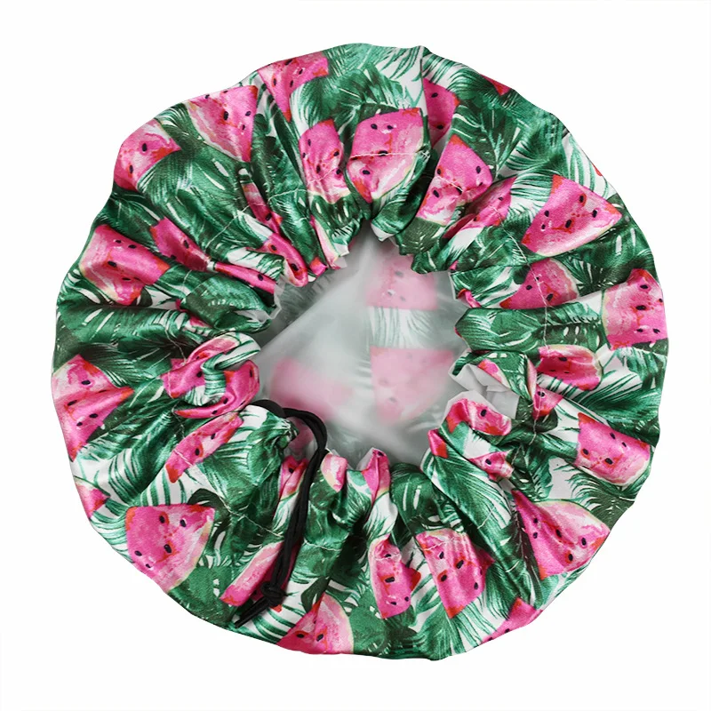 New Double Layers Satin EVA Wholesale Custom Bathing Reusable Bath Cap Long Hair Shower Caps Waterproof Hair Cap