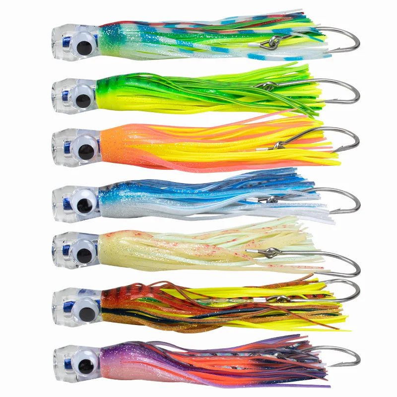 High Quality 110g/23cm Big Game Squid Trolling Boat Fishing Tuna Squid Octopus Soft Bait Sea Fishing Belt Hook Tuna Squid Lure