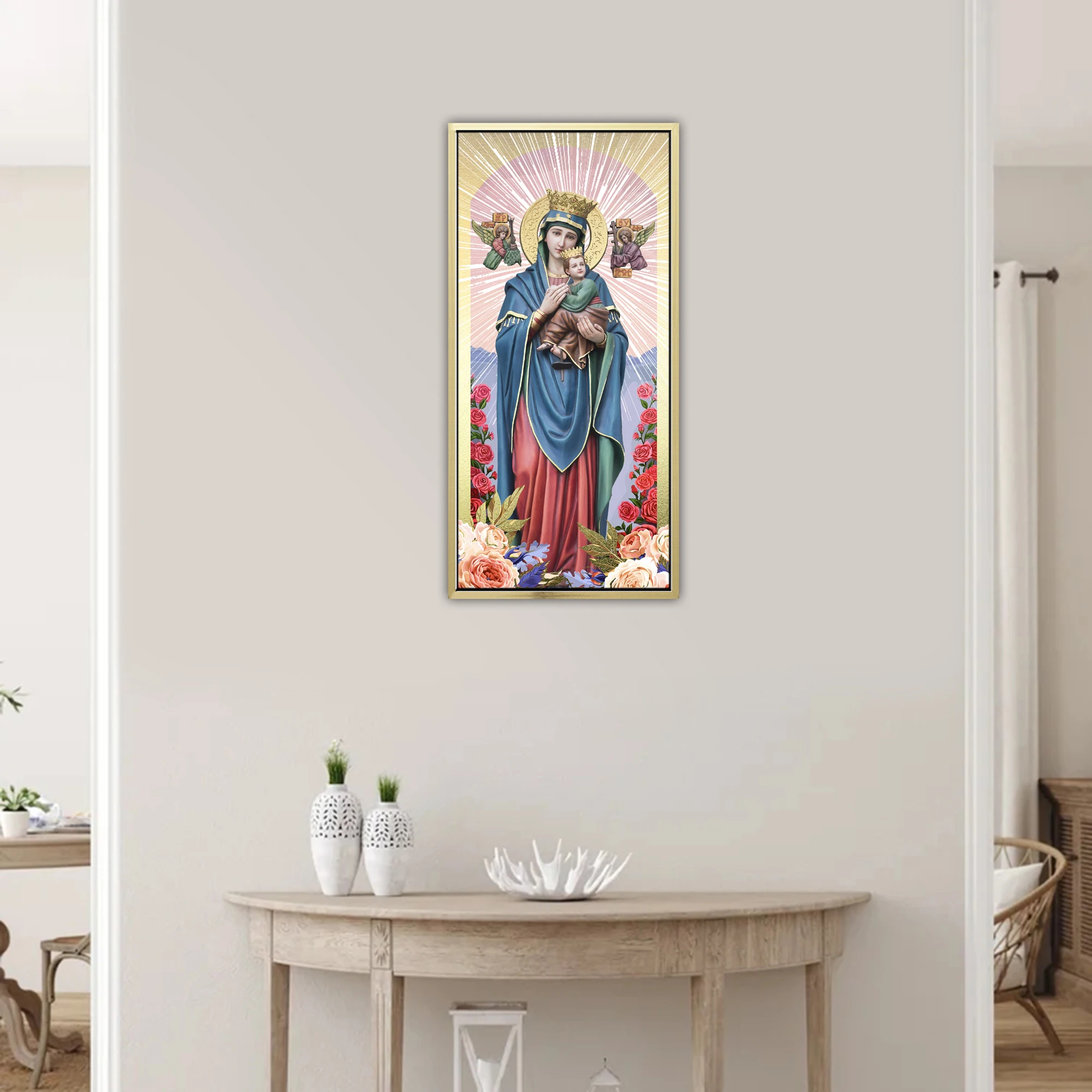 The Virgin Mary Embracing Divine Love and Protection Frame Painting  Canvas Art Religious Wall Art