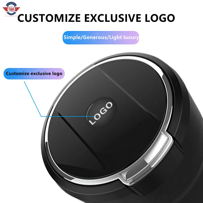 High quality customized  logo air outlet cup holder ceramic liner LED multi-function ashtray for car