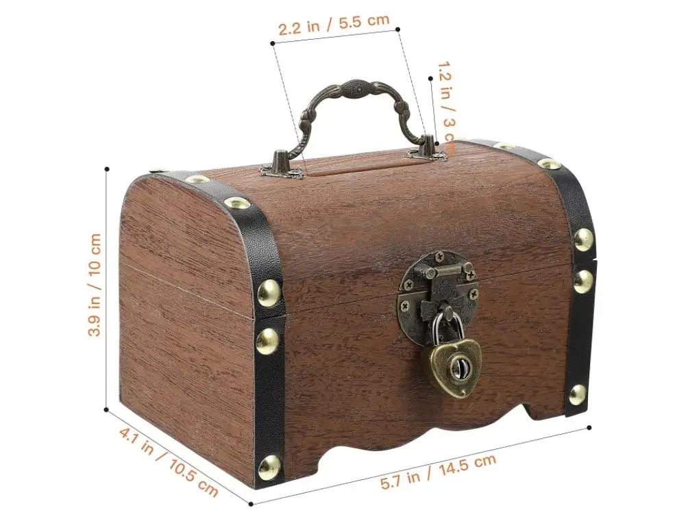 Retro Wooden Gift Box Wooden Treasure Chest Storage Box Wooden Money Storage Box Piggy Bank