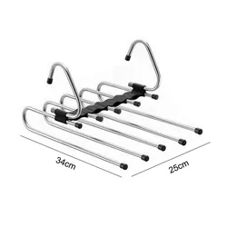 Multi-functional 5 in 1 Trouser Storage Rack Adjustable Pants Tie Storage Shelf Closet Organizer Stainless Steel Clothes Hangers