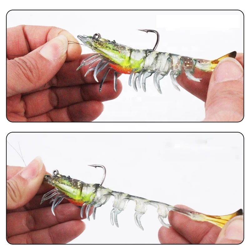 Tackle Bait Sea Fishing Lures Luminous Lead Shrimp Bait Soft Prawn Lure with Hook PVC Lake Trout Lures