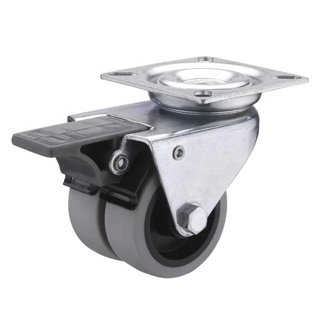 2 Inch 50mm caster manufacturer dual brake zinc plated plant stand furniture TPR twin wheel fridge caster