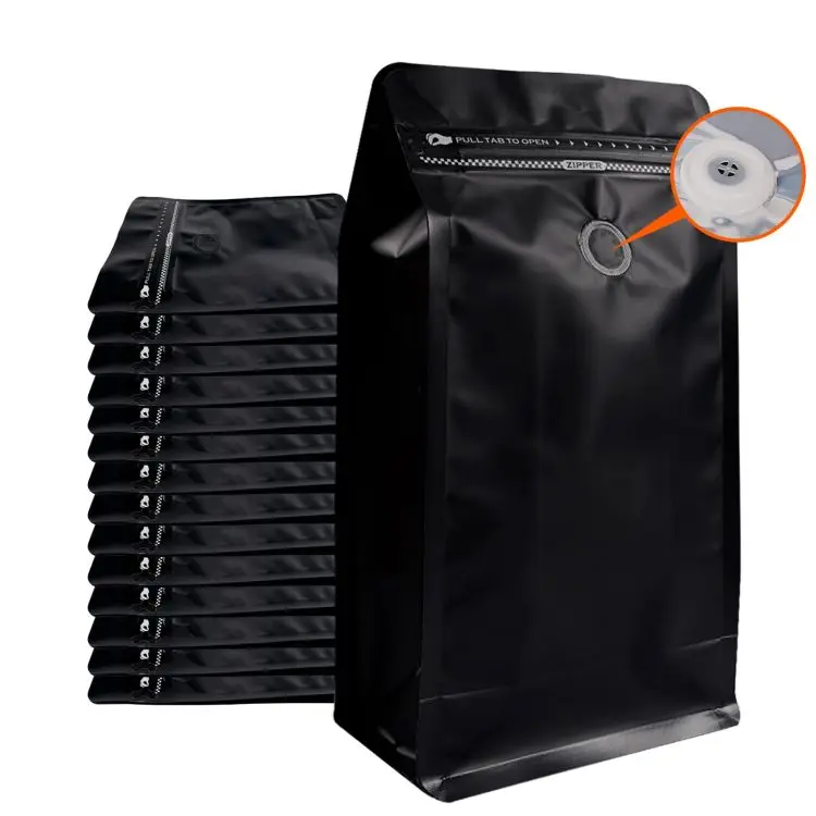 Factory Wholesale Aluminum Foil Way Valve Packaging Zipper Eight Side Sealed Pouch Bean Tea Flat Bottom Coffee Bag
