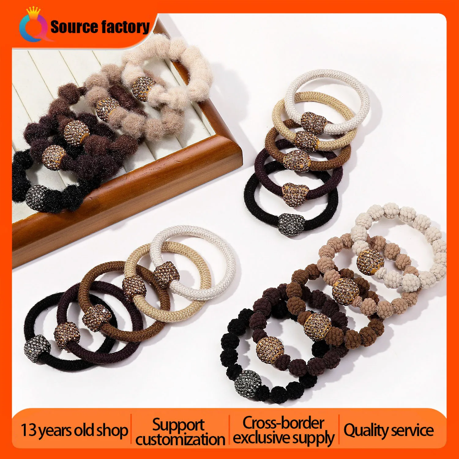 QIYUE Autumn and winter plush hair circle high elastic rhinestone head rope rubber band hair rope
