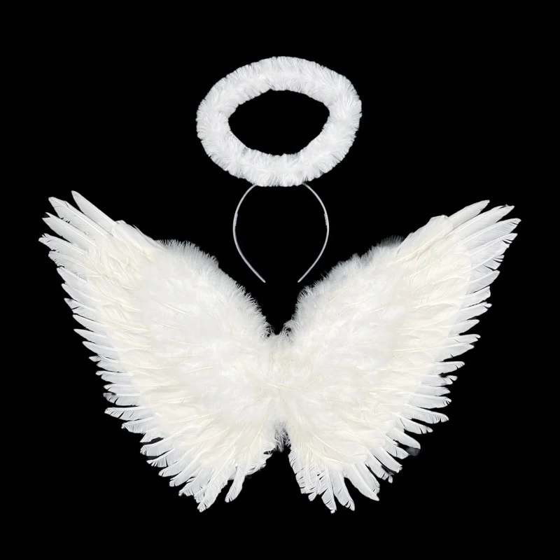 Factory Custom Angel Wings and Halo Headband Set for Parades Costume Party Show Accessories Holy and Pure Feather Halo Wings Set
