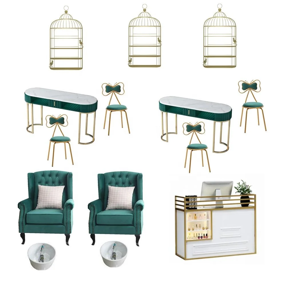 wholesale salon professional with factory price king green manicure nail chair with table set