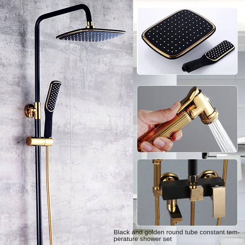 Bathroom Home Shower Shower Set Intelligent Constant Temperature Full Copper Button Pressurized Shower Nozzle