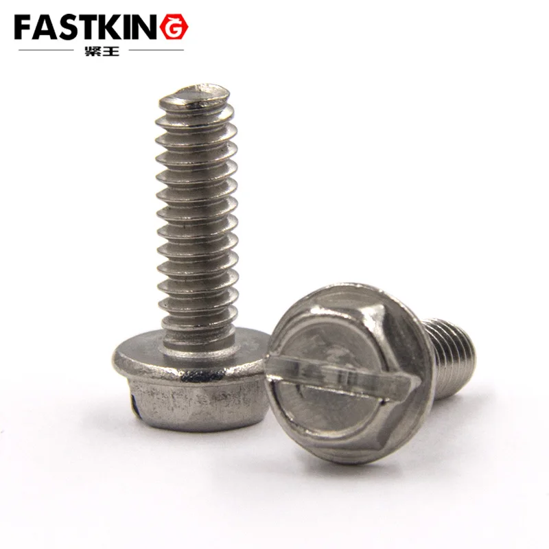 304 hexagonal flange face concave head slotted screw with cushion bolt without tooth slotted screw 3/16
