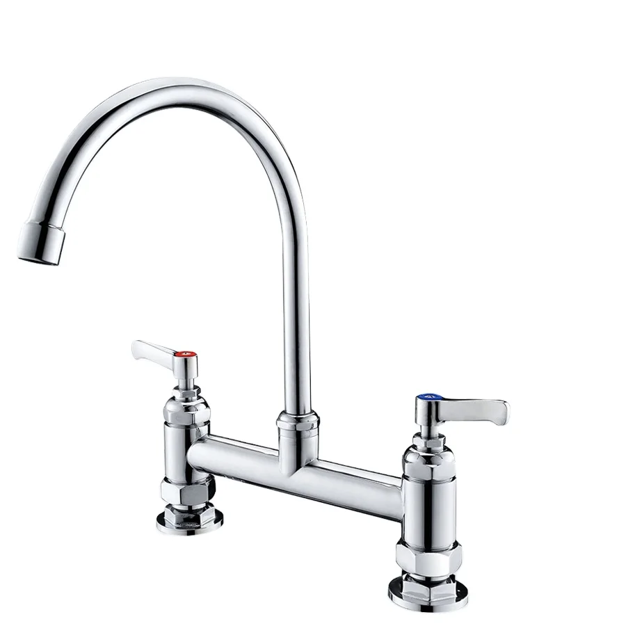 Chrome Deck Mount Dual Lever Handle Gooseneck Kitchen Workboard Sink and Pantry Mixer Faucet Tap with Swing Nozzle