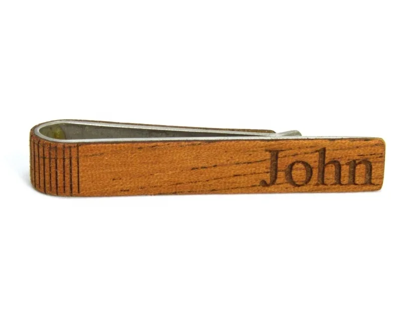 
Wholesale Luxury Men Blank Simple Silver Color Plated Brass Solid Wooden Tie Clip 